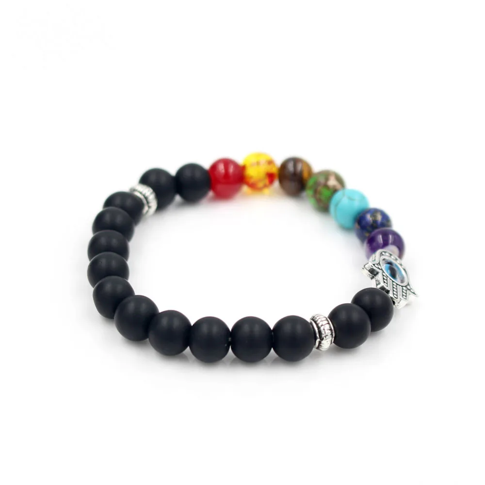 8 мм Мути-цвет бисера черный матовый 7 Чакра исцеляющий баланс рука Фатимы браслет