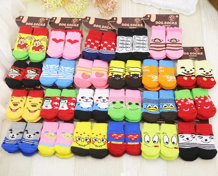 Buy 4 Feet Warm Puppy Dog Shoes Soft Acrylic Pet Knit Socks Cute Cartoon Non-slip Antiskid For Products on