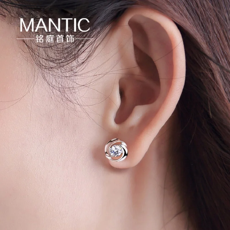Authentic 925 Sterling Silver Beautiful fashion roses Clear CZ Stud Earrings for Women Fine Jewelry Bijoux MT0031 | Украшения и