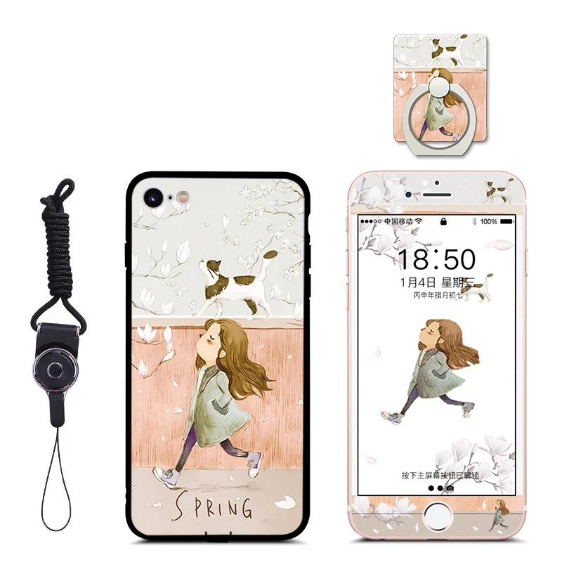 Защитное закаленное стекло с цветным принтом+ чехол для iphone X, 8, 6, 7, 5 s, se, 6s plus, XS max, XR, Защитное стекло для экрана на iphone