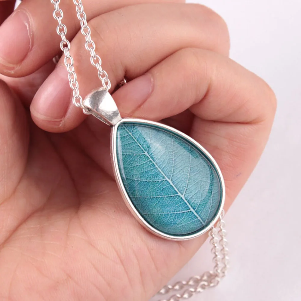 Beautiful Leaves Glass Necklace Water Drop Pendent European And American Popular Personality Jewelry For Couple | Ожерелья и