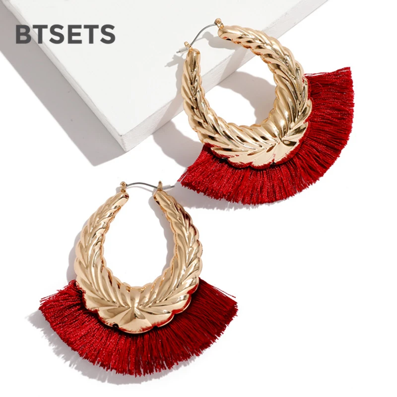 Модные желтые серьги с кисточками Bijoux большие круглые кольца для женщин