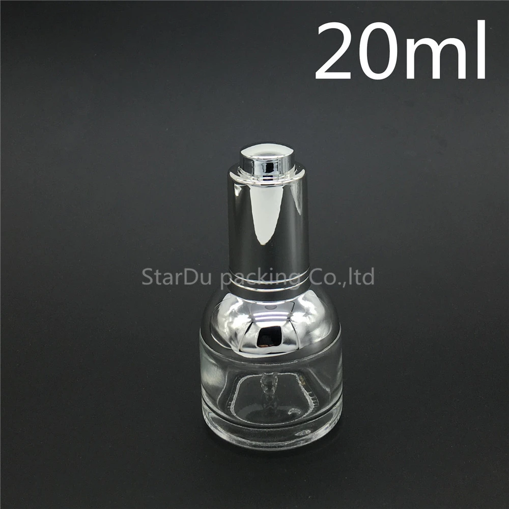 

20ml transparent glass bottle with silver shoulder silver collar for oil/essence/serum/liquid/skin care dropper bottle 200pcs