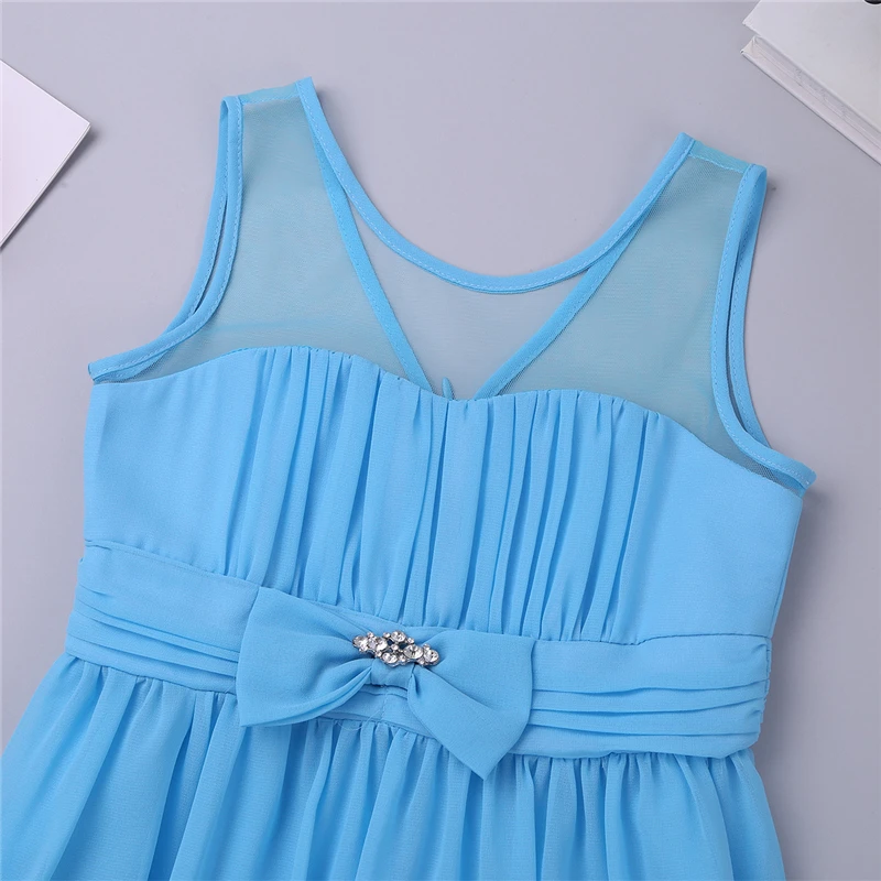 Girls Darling Sweetheart Chiffon Gown Bow Crystal Flowers Dresses Teenage Child Bridesmaid Birthday Party Formal Dress | Детская одежда