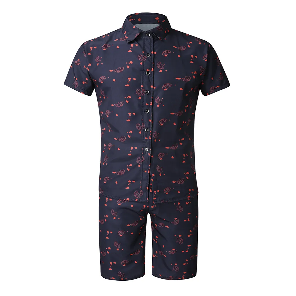 Black KLV Men's Sets Men Street Shirt and Shorts Summer Bohemia Style Printed Outfit Two Piece Sets Sleeve Sport Quality hot sale 9613 - Цвет: Black
