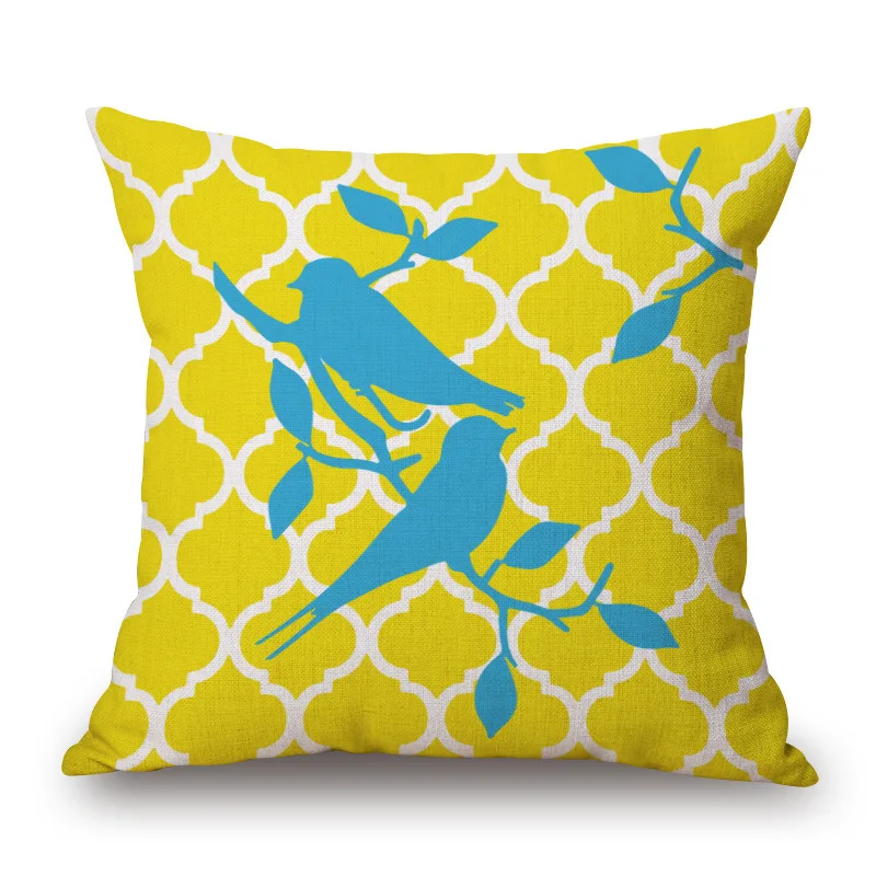 Yellow Series Tree Birds Cushion Cover Pillow Case Geometric Covers Thin Linen Cotton Bedroom Sofa Decoration | Дом и сад