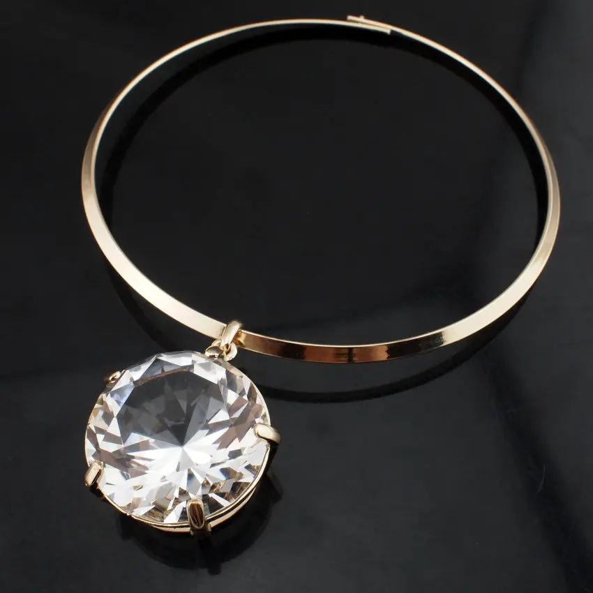 

UKMOC Fashion Punk Style Alloy Big Glass Crystal Torques Necklaces For Women Statement Collar Choker Necklaces Jewelry