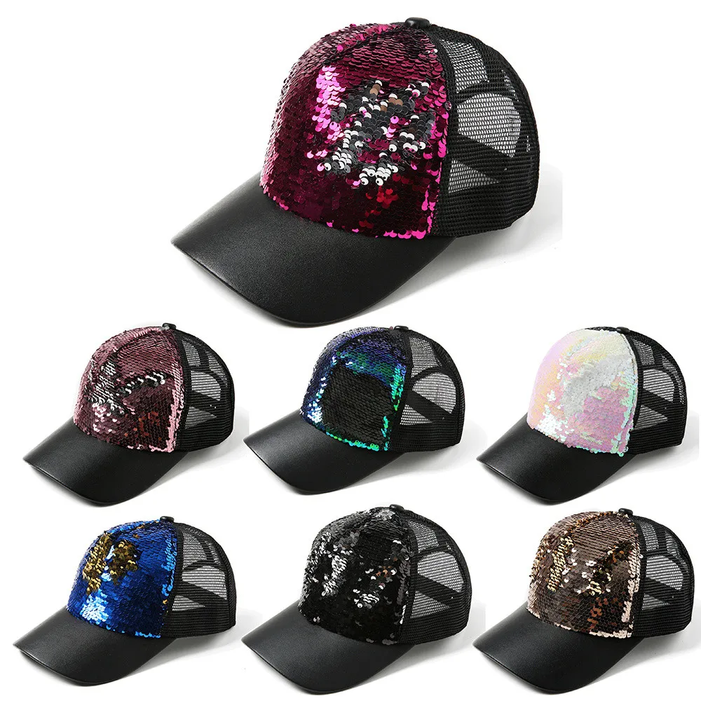 Dropship 2019 New Arrival Hot Summer Hat Mens Womens Double Color Sequins Baseball Cap Adjustable Strapback Hats Free Ship #J05 |