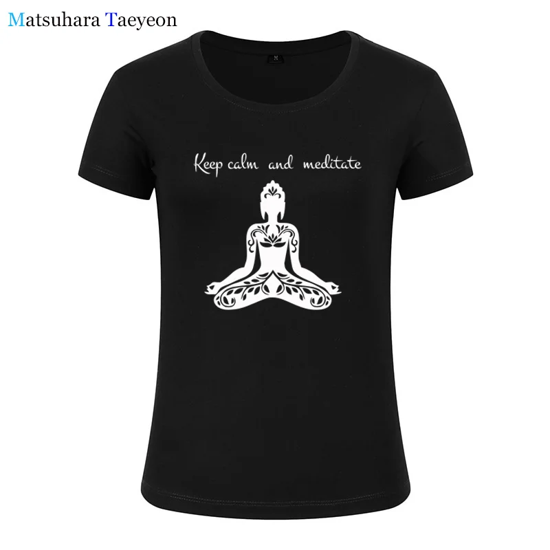 Модная женская одежда футболка с принтом Будды keep calm and медиата Женский Топ