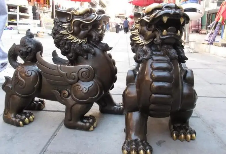 Королевского дворца бронза Медь Feng Shui зло Foo Dog Лев Храбрые войска статуя Kirin|statue