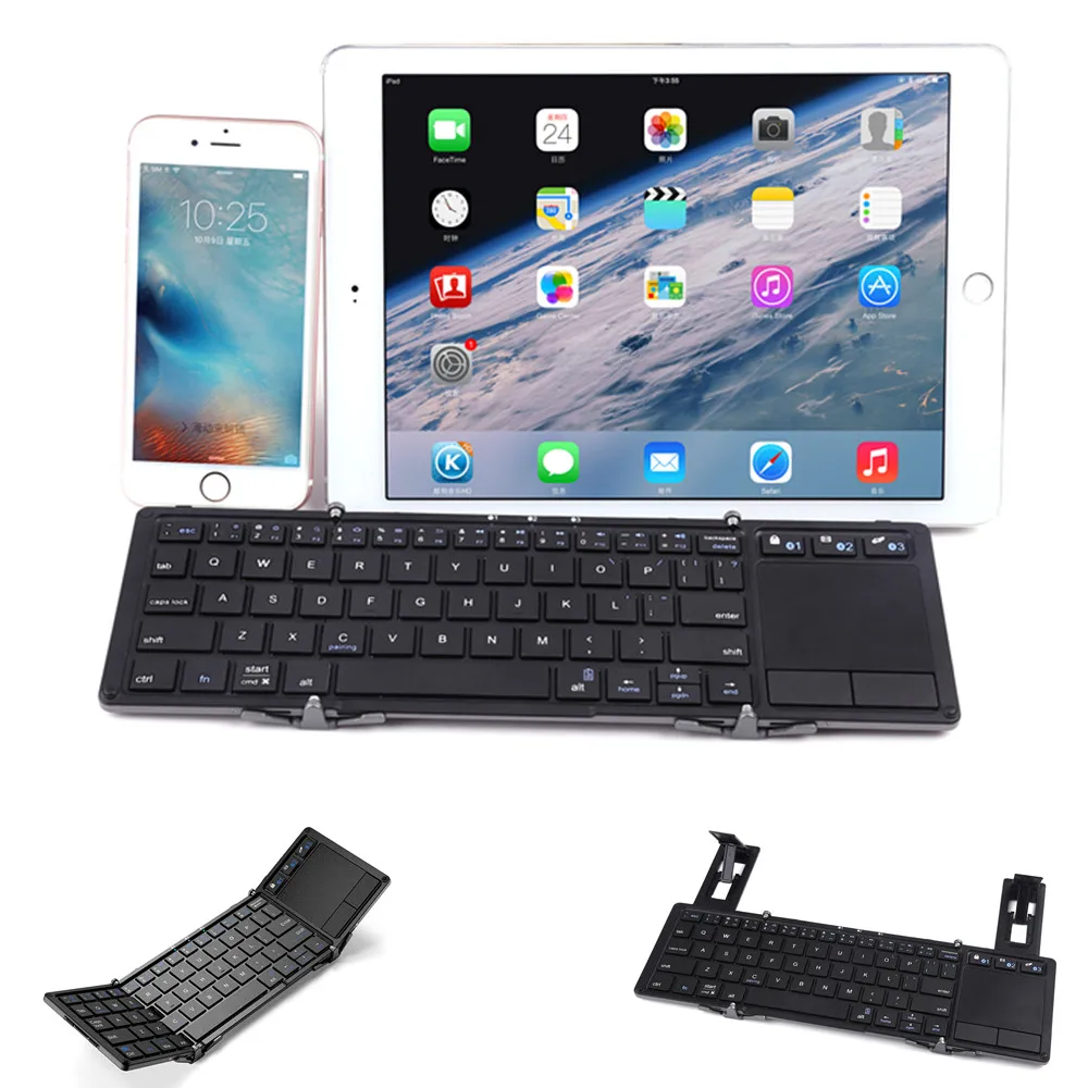 Tri складная Bluetooth клавиатура с для сенсорной панели iPhone 7 8 X iPad Air 1/Air 2/Pro 9 2017 2018