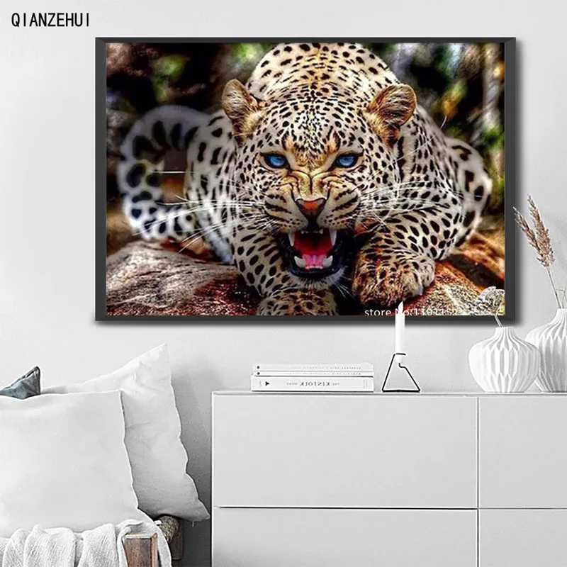 Стразы DIY пластиковые поделки картина алмаз леопард животные серия квадратная