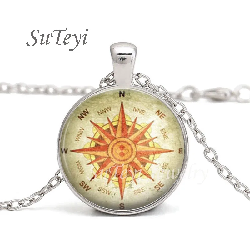 silver5 SUTEYI Горячая круглая бижутерия со стеклянными кабошонами стимпанк ожерелье подвеска с компасом винтажные ожерелья для мужчин и женщин - Окраска металла: silver5