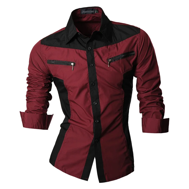 jeansian Spring Autumn Features Shirts Men Casual Shirt Long Sleeve Slim Fit Male Shirts Zipper Decoration (No Pockets) Z018