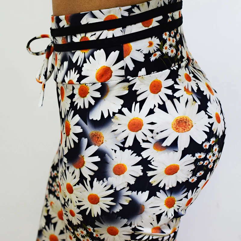 Женские леггинсы с рюшами высокой талией цветочным принтом для тренировок