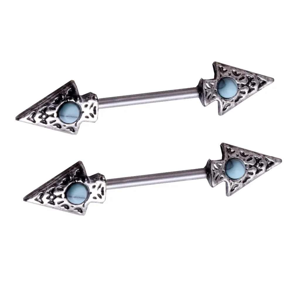 2PCS Charm Arrow Surgical Steel Nipple Piercing Barbell Rings Turquoises Bar 14G Body Jewelry | Украшения и аксессуары