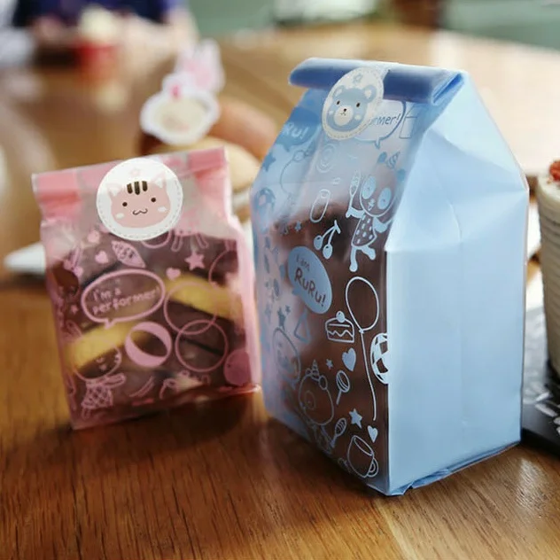 100 шт. розовый + синий микс Цвет пластиковые пакеты для печенья с Бесплатная