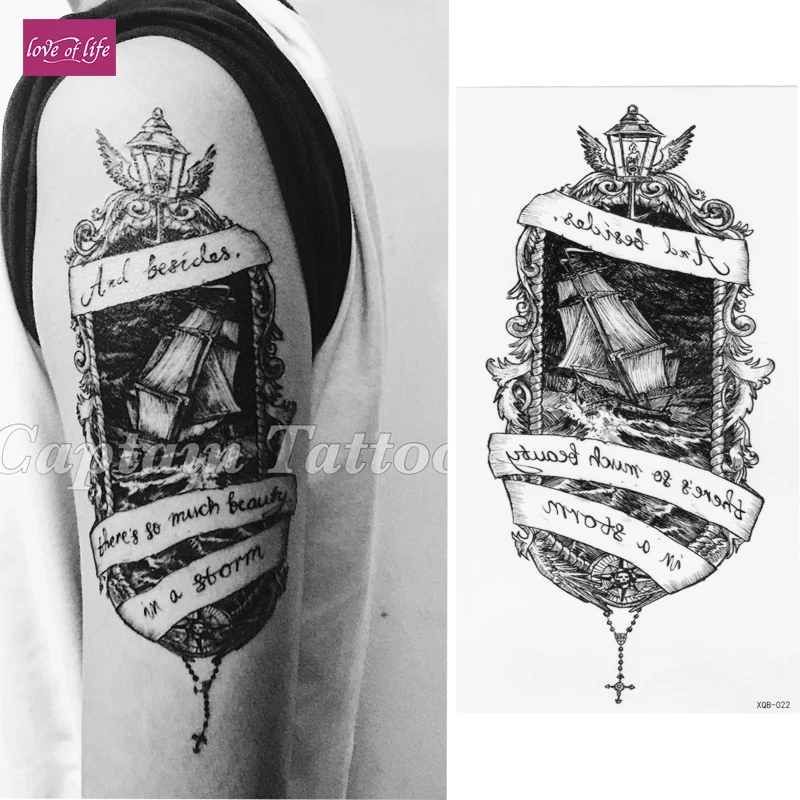 

1PC The pirate ship in the bottle Black Sexy Flower Henna Temporary Tattoo Black Mehndi Style Waterproof Tattoo Sticker
