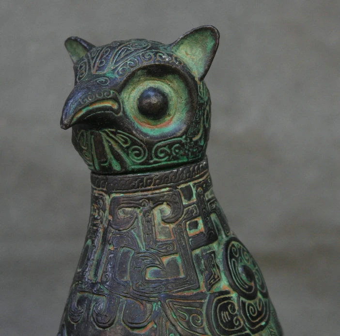 8 &quotкитайская Бронзовая фэншуй Сова Птица Минервы Ночная винный горшок сосуд