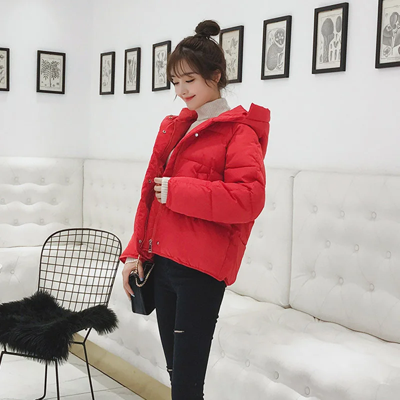 New hooded women winter jacket short sustans padded womens coat autumn casaco feminino inverno solid color parka stand collar