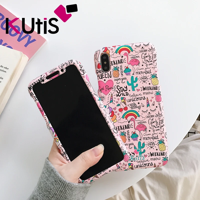 For iPhone XS max 360 Full Cover Phone Case protection Front+Back matte cover coque iphone X XR 8plus 6 6Sp 7P fashion case |