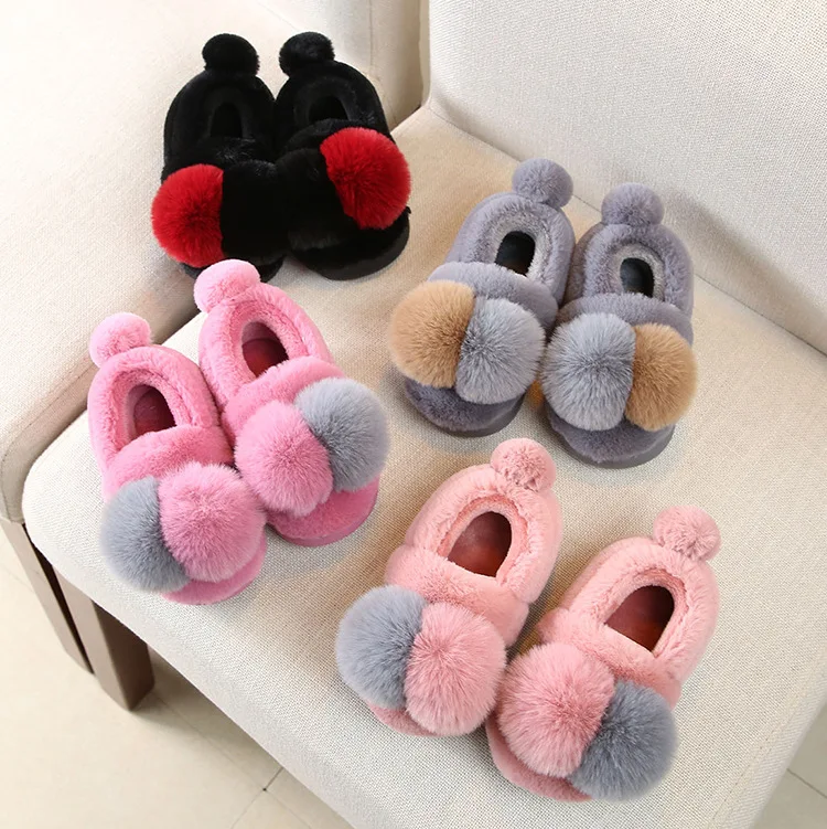 Baby Girls Furry Slippers Infant Cute Plush Fluffy Children Kid Fur Winter Warm for Kids |