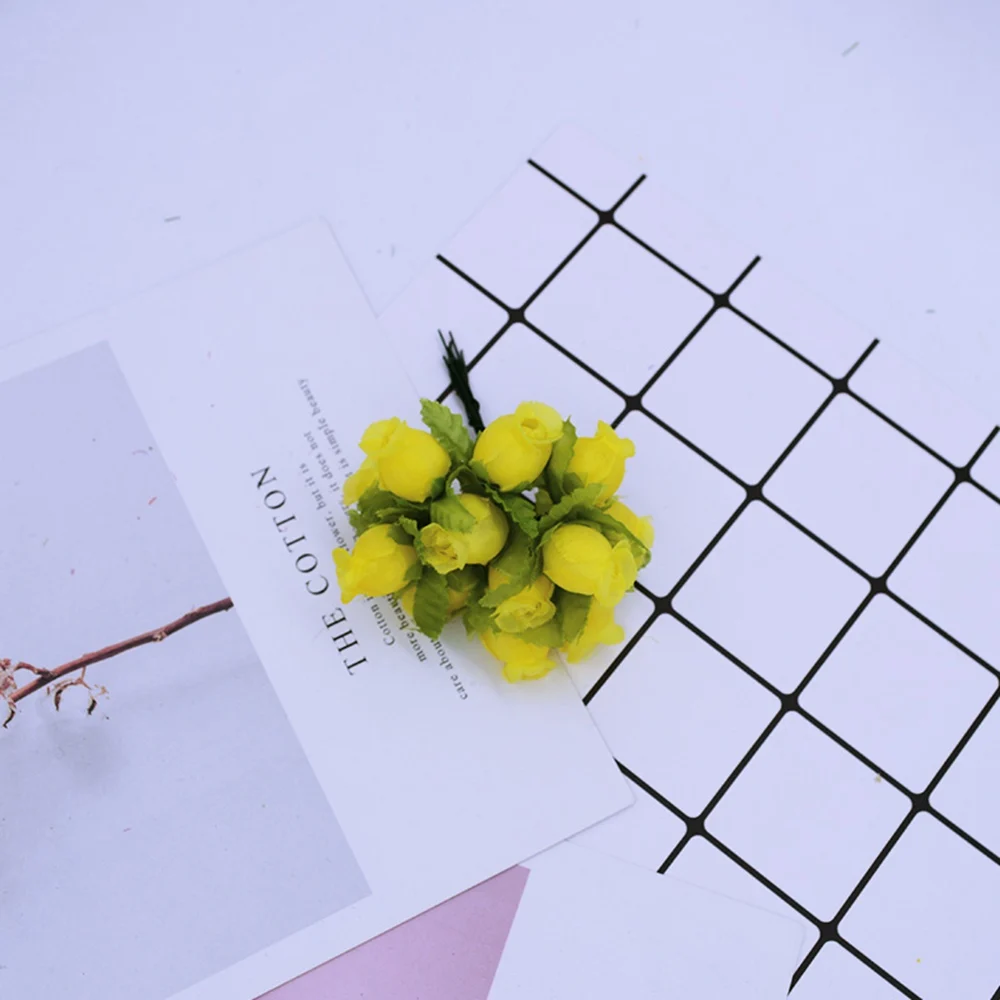 yellow 12 шт./Набор искусственных цветов мини шелковые розы diy ВЕНОК Подарки Рождественский Декор для дома свадебная брошь поддельные цветы - Цвет: yellow