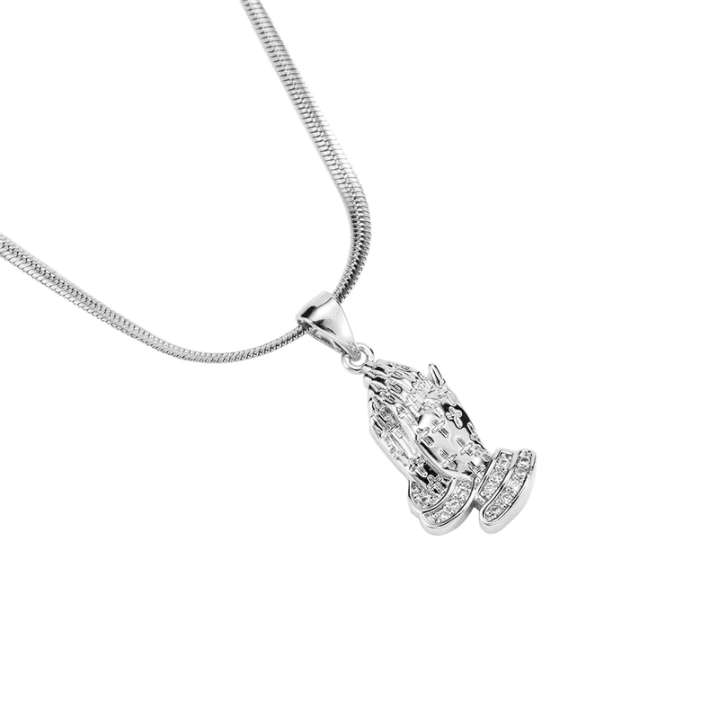 

Stainless Steel Iced Out Bling Praying Hands Pendants Necklaces for Men Double Hands Prayer Out Bling Praying Hands Pendants
