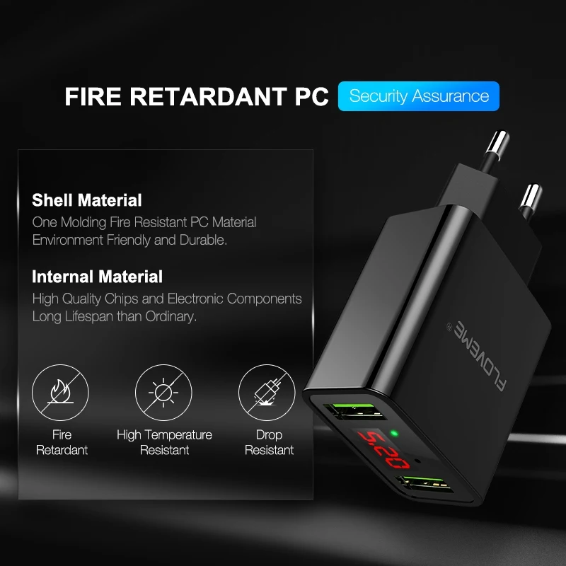 FLOVEME USB зарядное устройство светодиодный дисплей 2 порта зарядные устройства для
