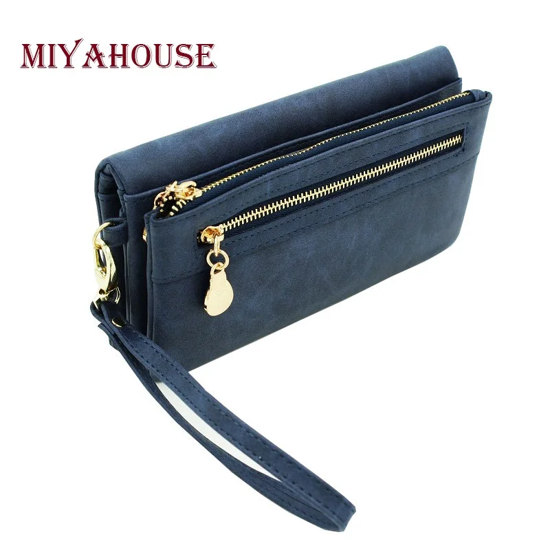 Женский клатч Miyahouse на двойной молнии однотонный Дамский кошелек из