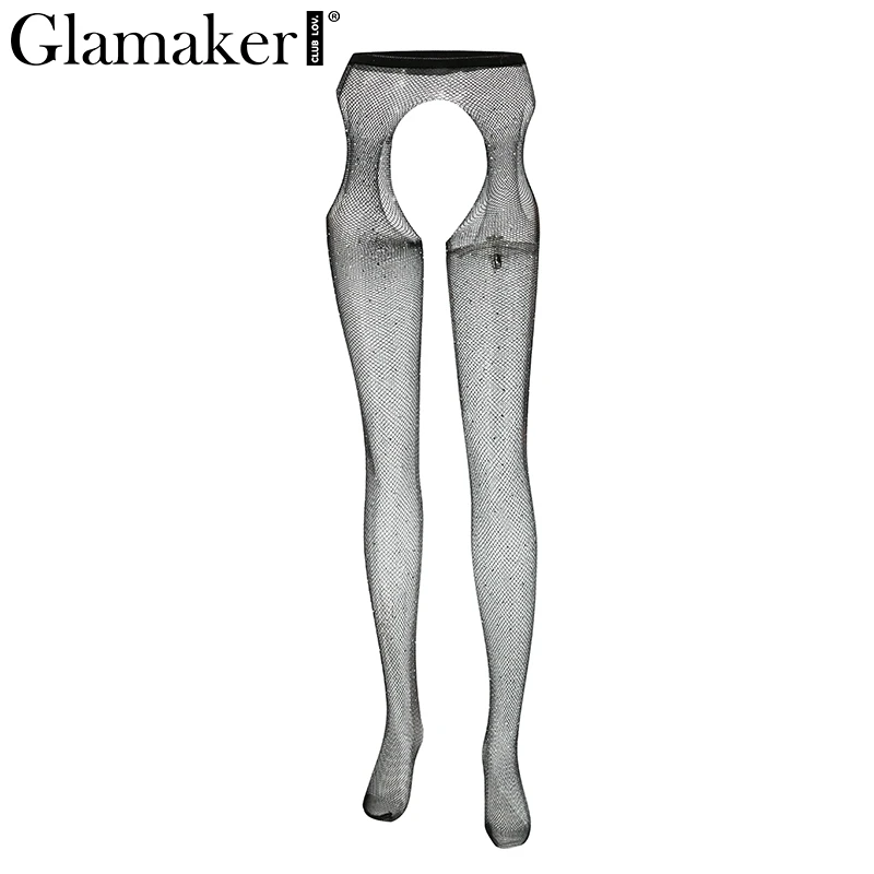 Glamaker, сетчатые Стразы, сексуальные сетчатые чулки, летние, прозрачные, вечерние, Клубные, черные чулки, женские колготки, колготки, облегающие колготки