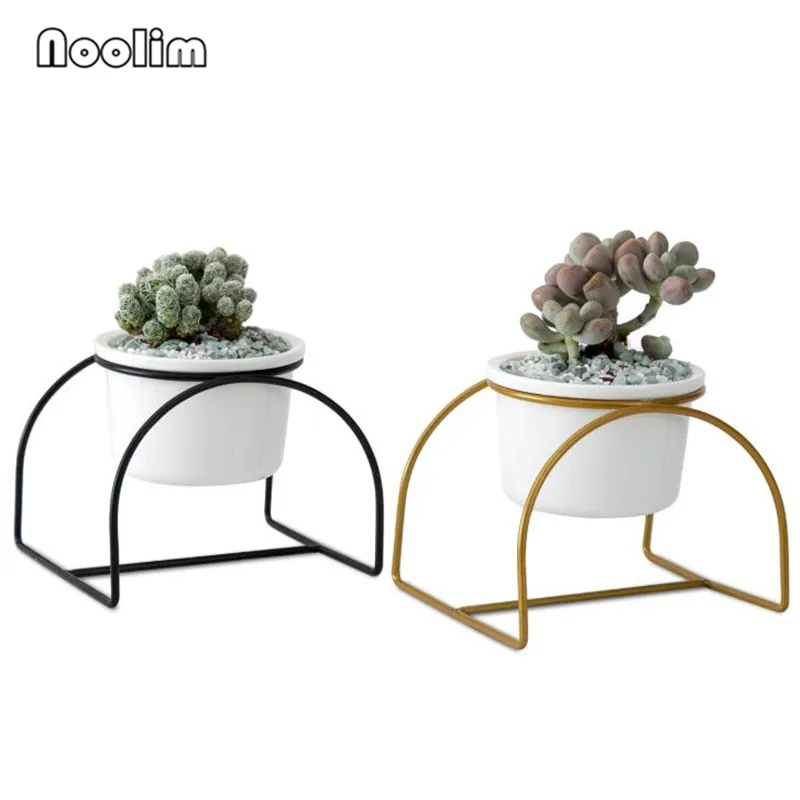 Nordic Simple Iron Ceramic Round Basin Flower Pot Succulents Green Plants Container Office Tabletop Bonsai Home Decoration | Дом и сад