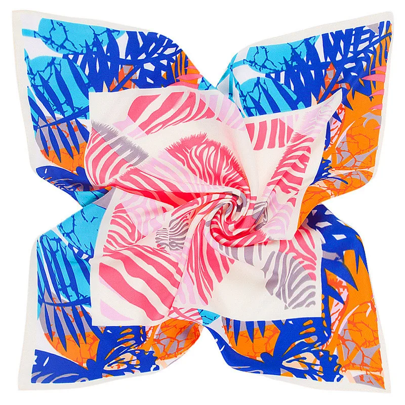 POBING Fashion Women Scarf Indian Leaves Hijab Silk Satin Shawl Scarfs Foulard Square Head Scarves Office Lady Wraps 60*60CM |