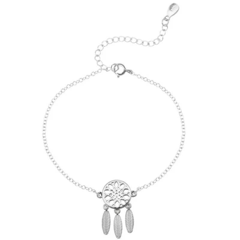 

Hot Sale Fashion 925 Sterling Silver Bracelets Dream Catcher With Feathers Stylish Ethnic Style Female Bracelets B064