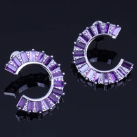 gallant half moon shape purple cubic zirconia silver plated stud earrings v0182
