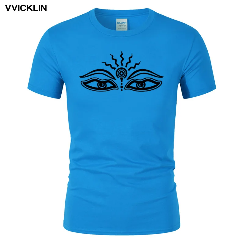 

2019 Summer New Eyes Buddha Symbol Print T Shirts Men Cotton Short Sleeve T-shirts Om Aum Buddha O-Neck Tops Tees Plus Size