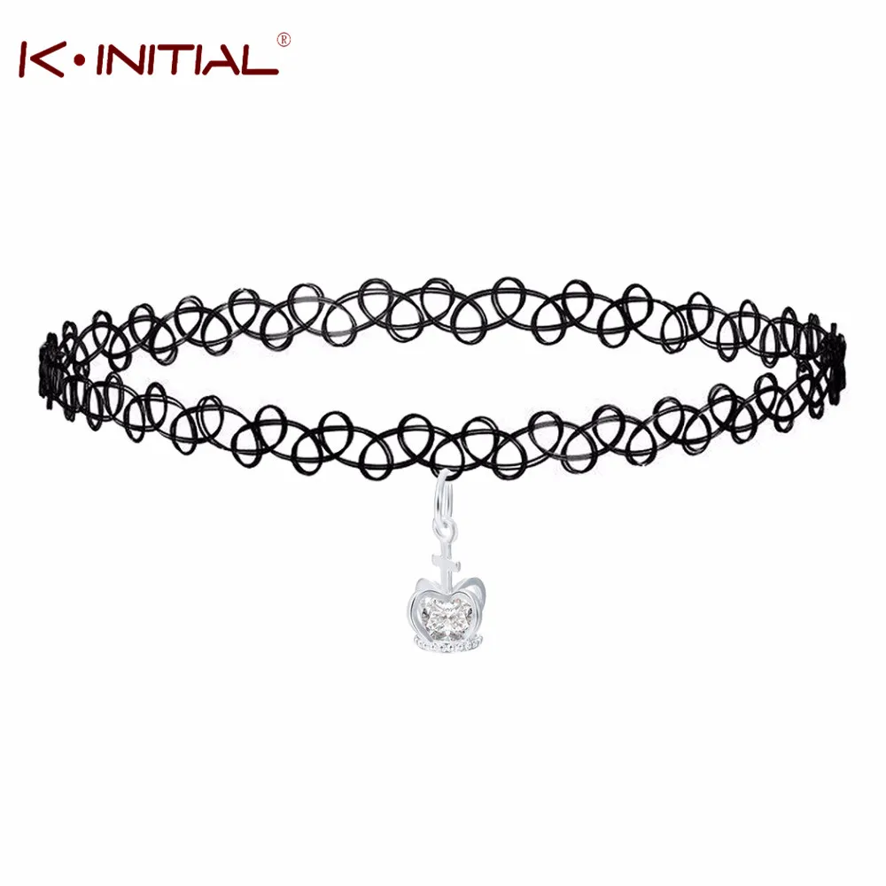 Женское кружевное ожерелье Kinitial черное эластичное колье-чокер в стиле панк