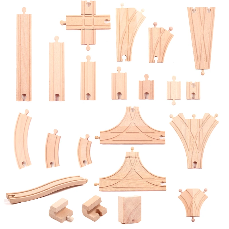 DIY Wooden Railway Straight and Curved Expansion Track Motorized Electric Diecast Trains Set |