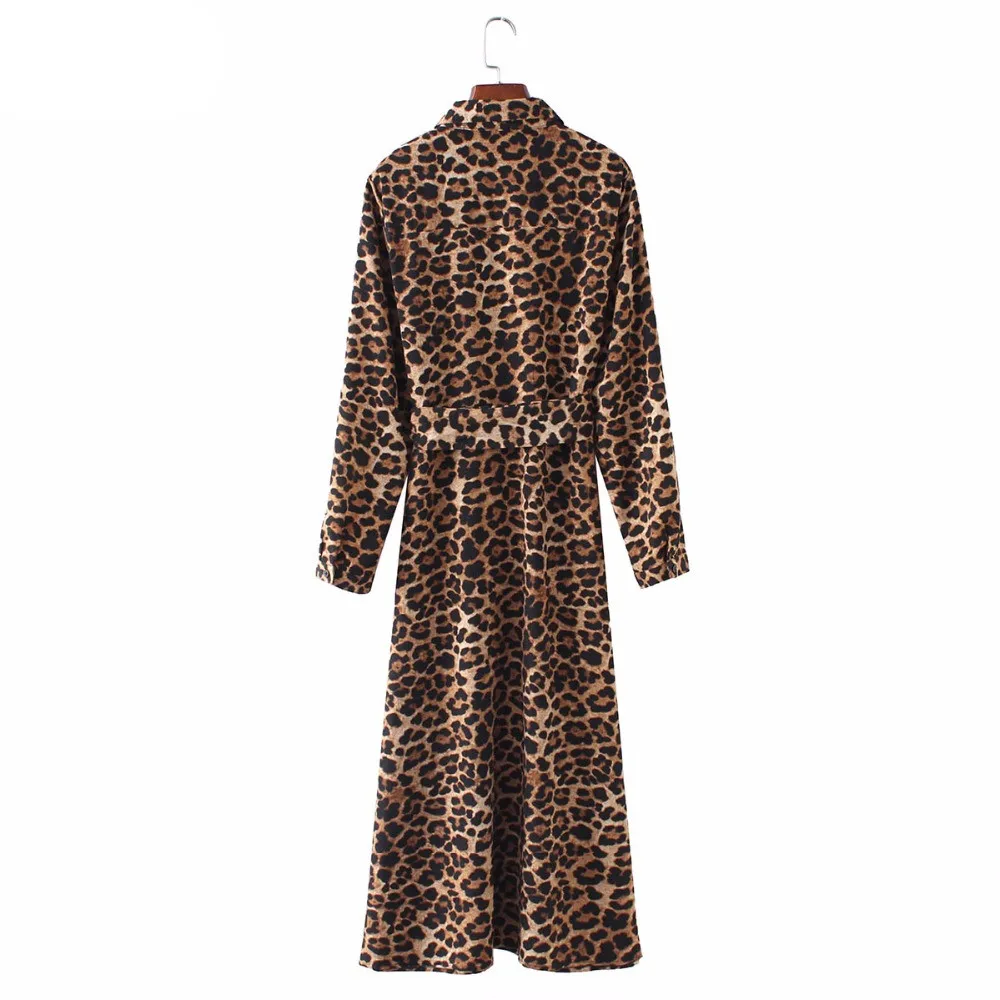 JOYINPARTY women leopard print ankle length dress bow tie sashes long sleeve retro ladies casual chic dresses vestidos | Женская одежда