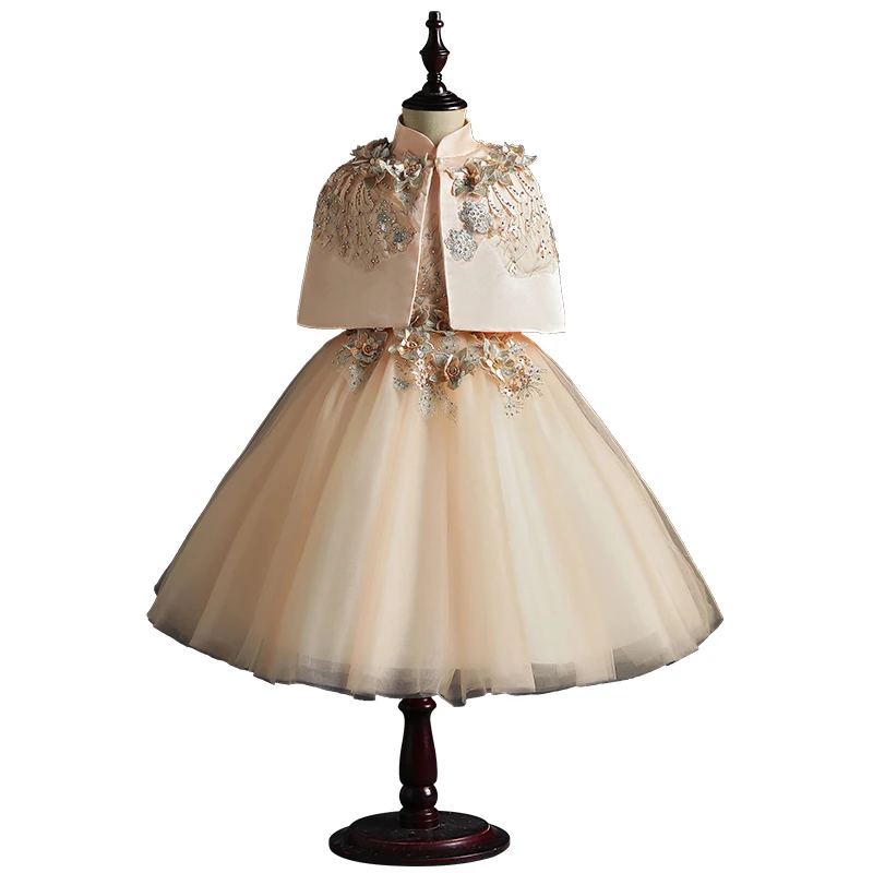 

Girls Formal Dress Cape Appliques Flower Girl Dresses for Wedding Appliques Tulle Kids Pageant Dress for Birthday Party Costume