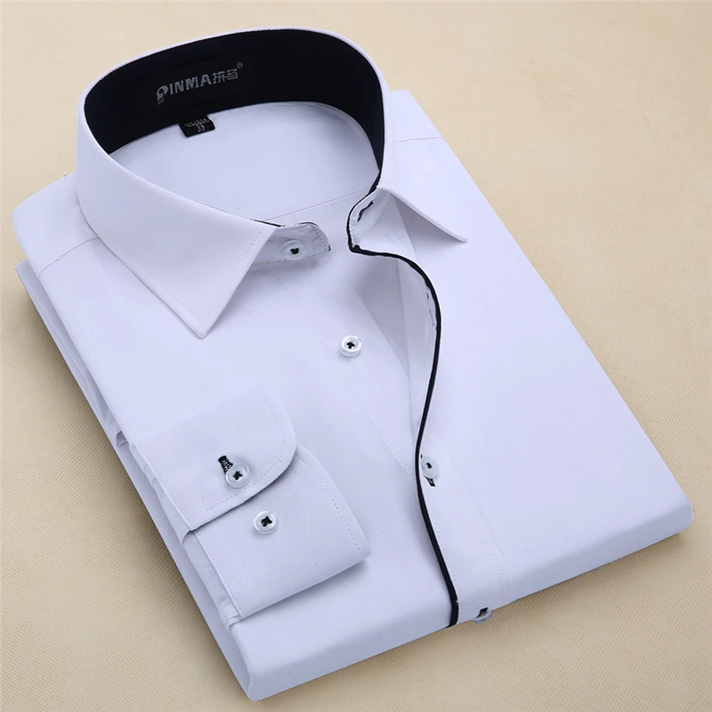 Рубашка мужская приталенная однотонная с длинным рукавом 4XL YN258|designer mens dress