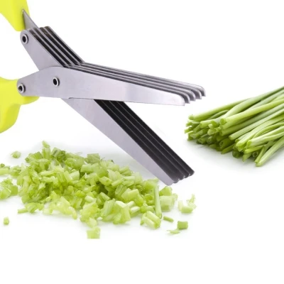 GREEN Новые многофункциональные ножницы для трав кухонный Режущий инструмент для стрижки 5 лезвий и крышки посуды из нержавеющей стали быстро нарезают травы и специи - Цвет: GREEN
