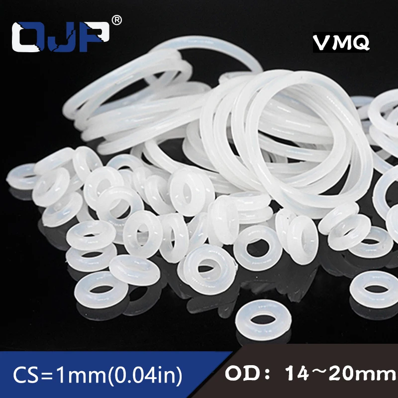 

10PCS/lot White Silicon O-ring Silicone/VMQ 1mm Thickness OD14/15/16/17/18/19/20mm O Ring Seal Rubber Gasket Ring Washer
