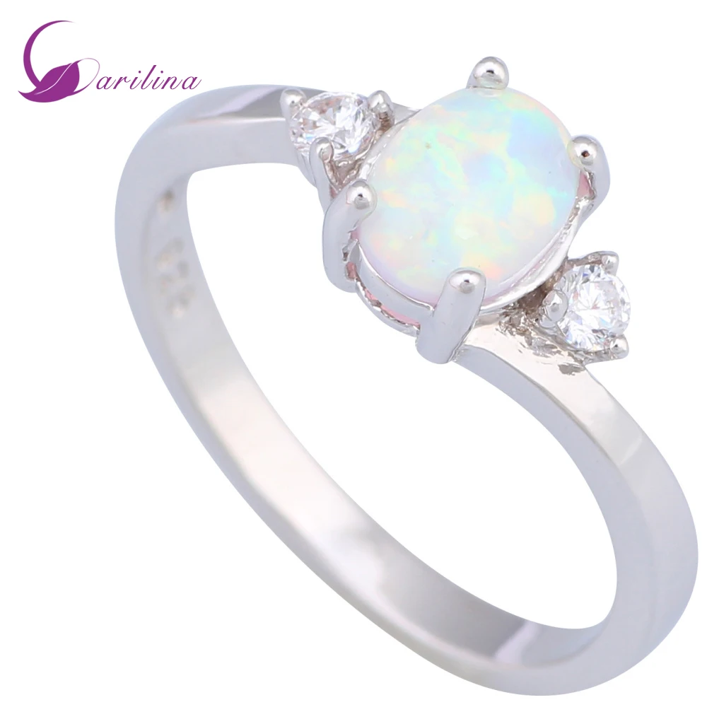 

Women New Fashion 2021 Party Jewelry CZ White Fire Opal Silver Color Gift Ring Size 5 6 7 8 9 R489