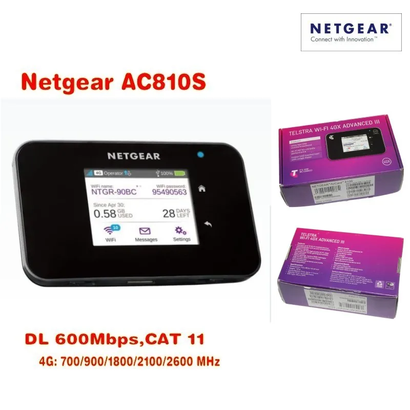 Разблокированная Мобильная точка доступа Netgear Aircard AC810S 4G LTE Cat11 600 Мбит/с Wi Fi роутер