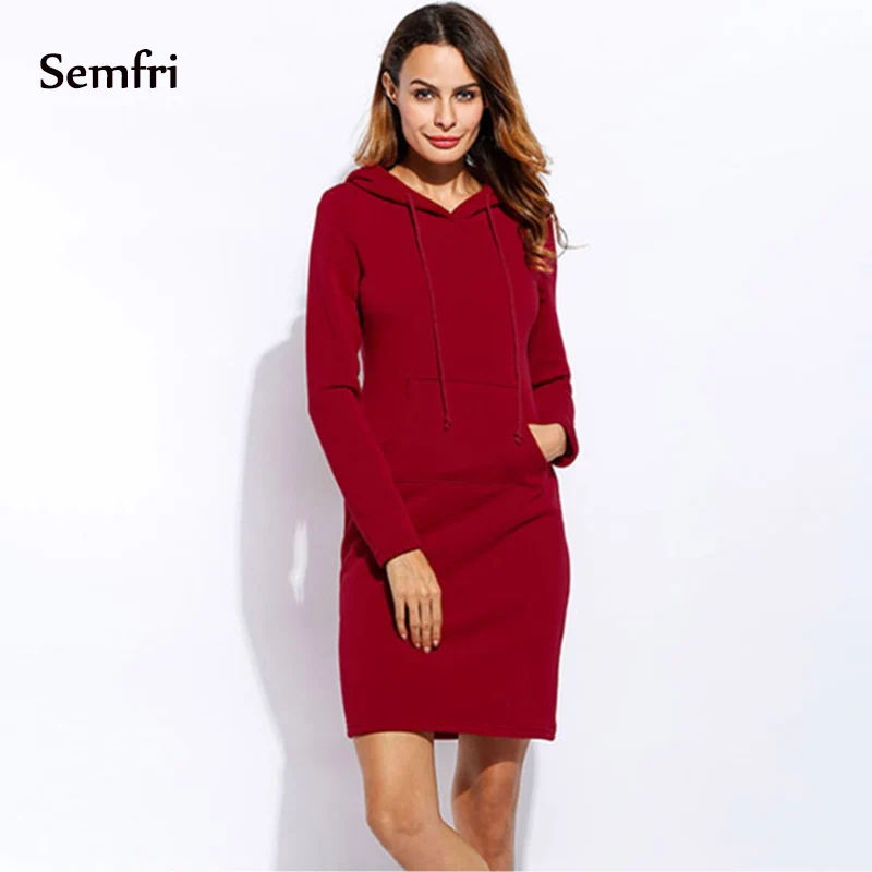burgundy Semfri/платье с капюшоном; длинные толстовки с капюшоном в стиле Харадзюку; женские толстовки; сезон осень-весна; спортивный костюм на завязках; уличная одежда с карманами - Цвет: burgundy