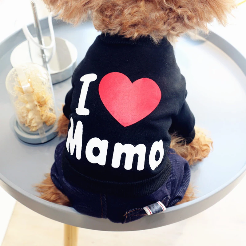 Я люблю маму одежда для собак и кошек зимние комбинезоны пижамы джинсы