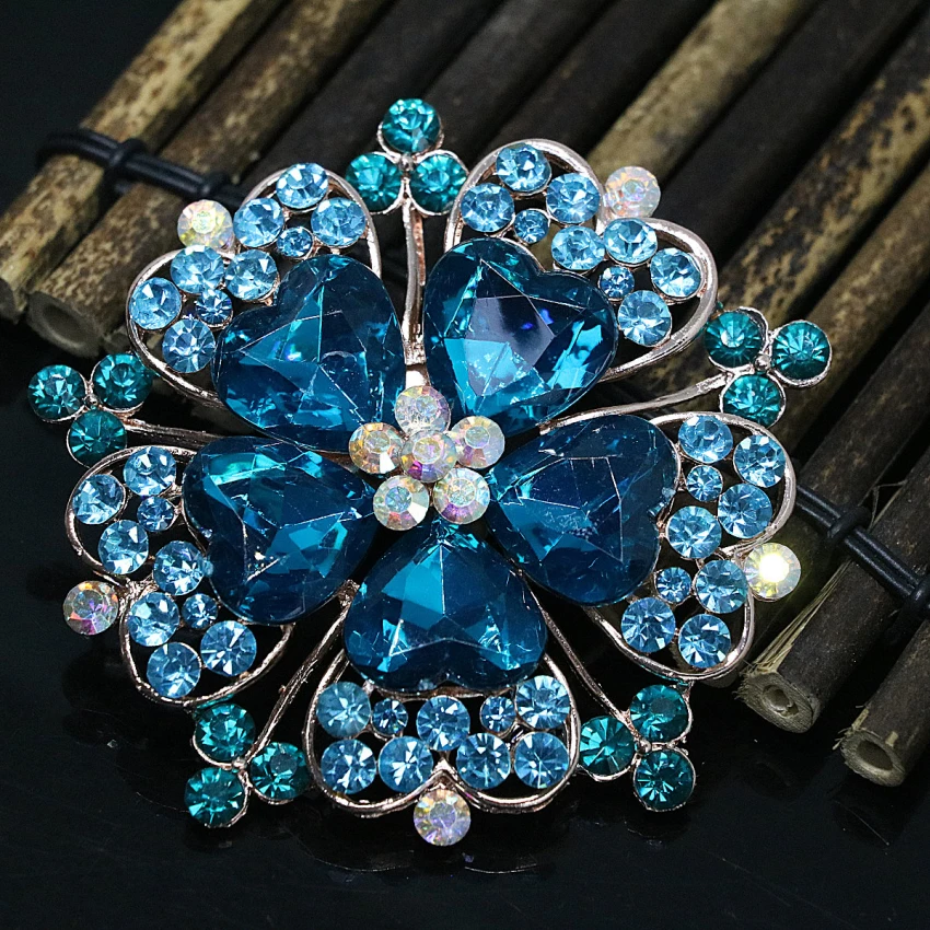 Мода 70 мм высокого качества многоцветный сердце со стразами цветок булавки броши