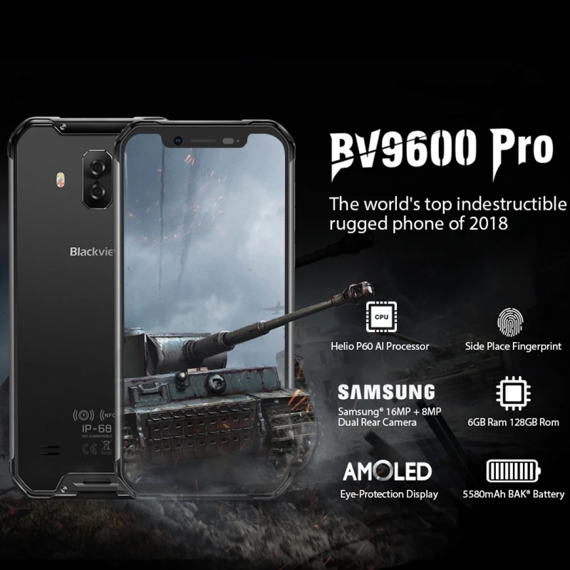 Смартфон Blackview BV9600 Pro 6 21 дюйма ГБ + 128 Helio P60 двойной 4G IP68 водонепроницаемый 5580 мАч