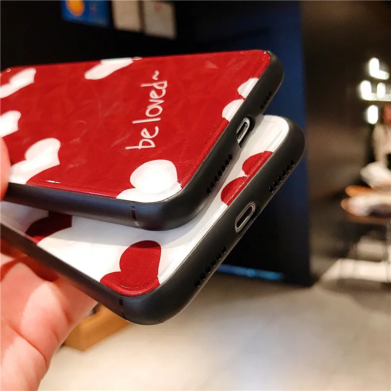 Fashion Diamond Texture Case For iPhone 6 6s 7 8 Plus X XR XS Max loving heart be loved Phone Cover Luxury acrylic Ultra Thin |
